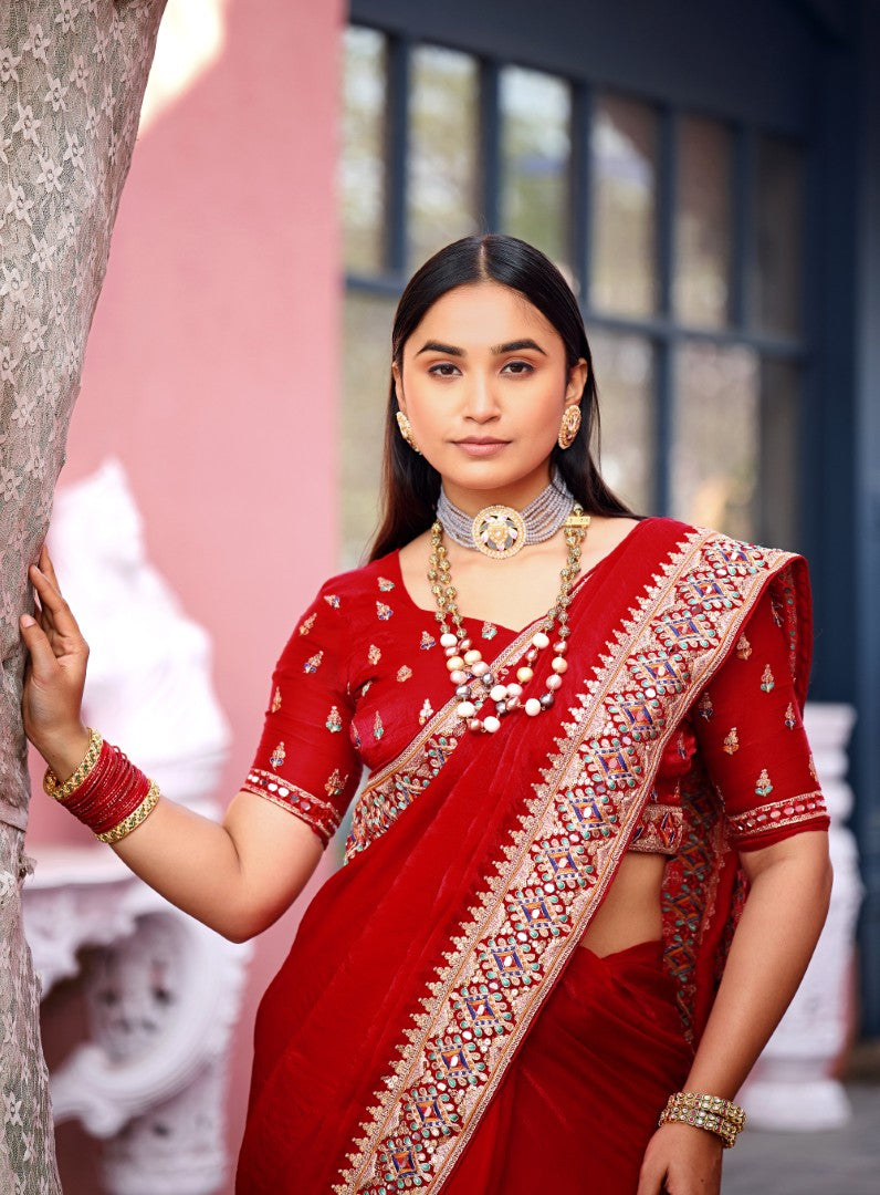 Devika Fandy Satin Embroidered Saree with Designer Blouse