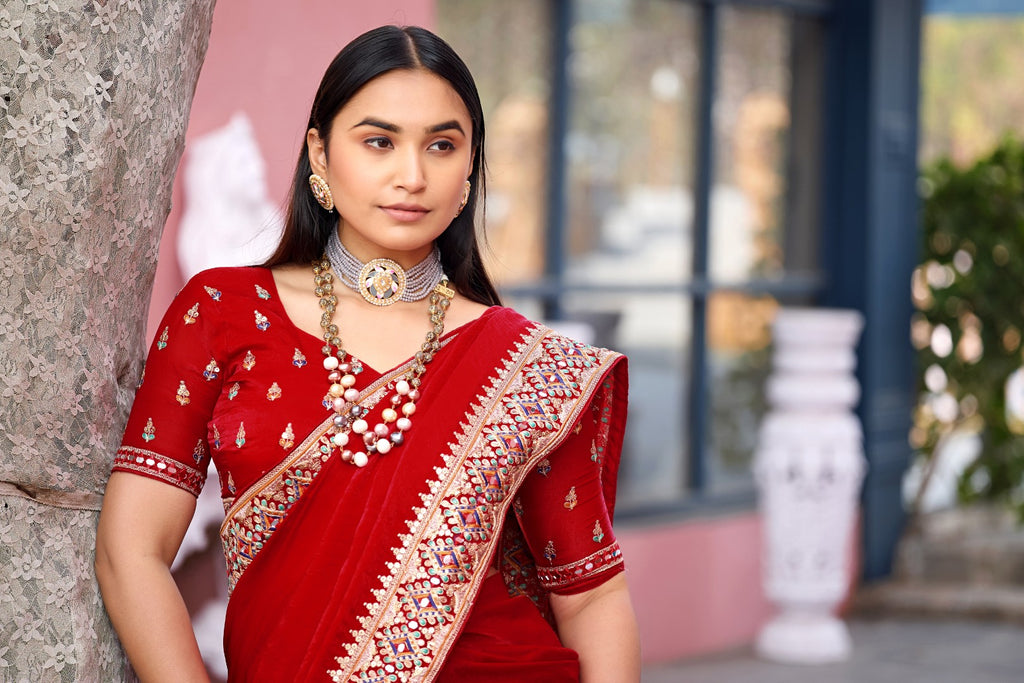 Devika Fandy Satin Embroidered Saree with Designer Blouse