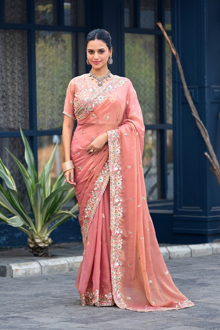 Afsana Moss Shimmer Embroidered Saree with Designer Blouse