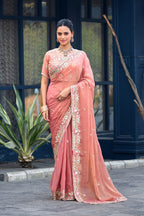 Afsana Moss Shimmer Embroidered Saree with Designer Blouse
