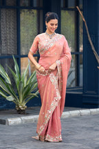 Afsana Moss Shimmer Embroidered Saree with Designer Blouse