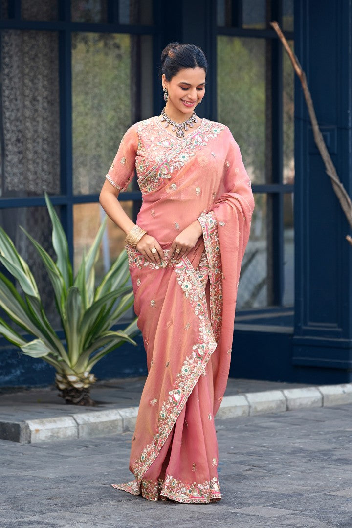 Afsana Moss Shimmer Embroidered Saree with Designer Blouse