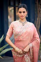 Afsana Moss Shimmer Embroidered Saree with Designer Blouse