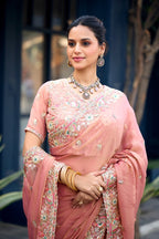 Afsana Moss Shimmer Embroidered Saree with Designer Blouse