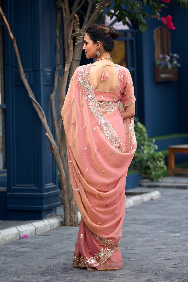Afsana Moss Shimmer Embroidered Saree with Designer Blouse
