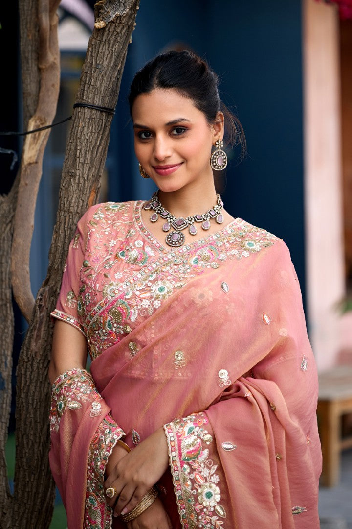 Afsana Moss Shimmer Embroidered Saree with Designer Blouse