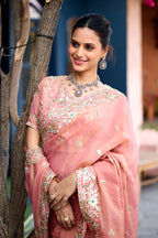 Afsana Moss Shimmer Embroidered Saree with Designer Blouse