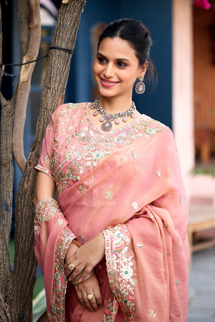 Afsana Moss Shimmer Embroidered Saree with Designer Blouse