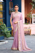 Afsana Moss Shimmer Embroidered Saree with Designer Blouse