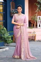 Afsana Moss Shimmer Embroidered Saree with Designer Blouse
