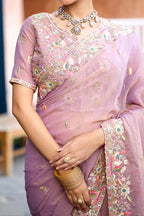 Afsana Moss Shimmer Embroidered Saree with Designer Blouse