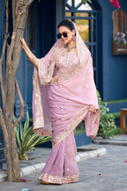 Afsana Moss Shimmer Embroidered Saree with Designer Blouse