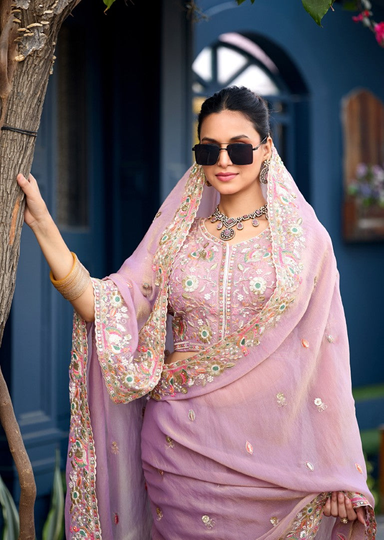 Afsana Moss Shimmer Embroidered Saree with Designer Blouse