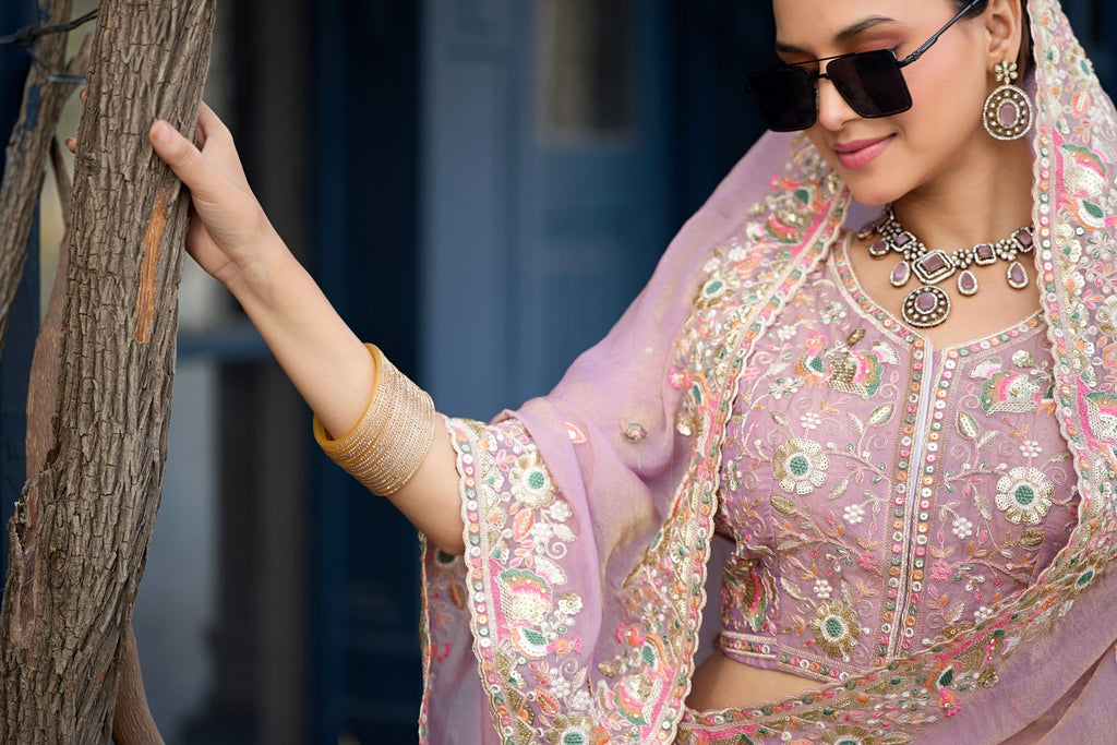 Afsana Moss Shimmer Embroidered Saree with Designer Blouse