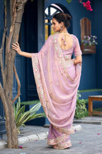 Afsana Moss Shimmer Embroidered Saree with Designer Blouse