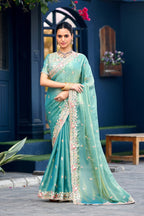 Afsana Moss Shimmer Embroidered Saree with Designer Blouse
