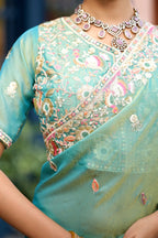 Afsana Moss Shimmer Embroidered Saree with Designer Blouse