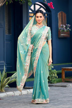 Afsana Moss Shimmer Embroidered Saree with Designer Blouse