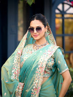 Afsana Moss Shimmer Embroidered Saree with Designer Blouse