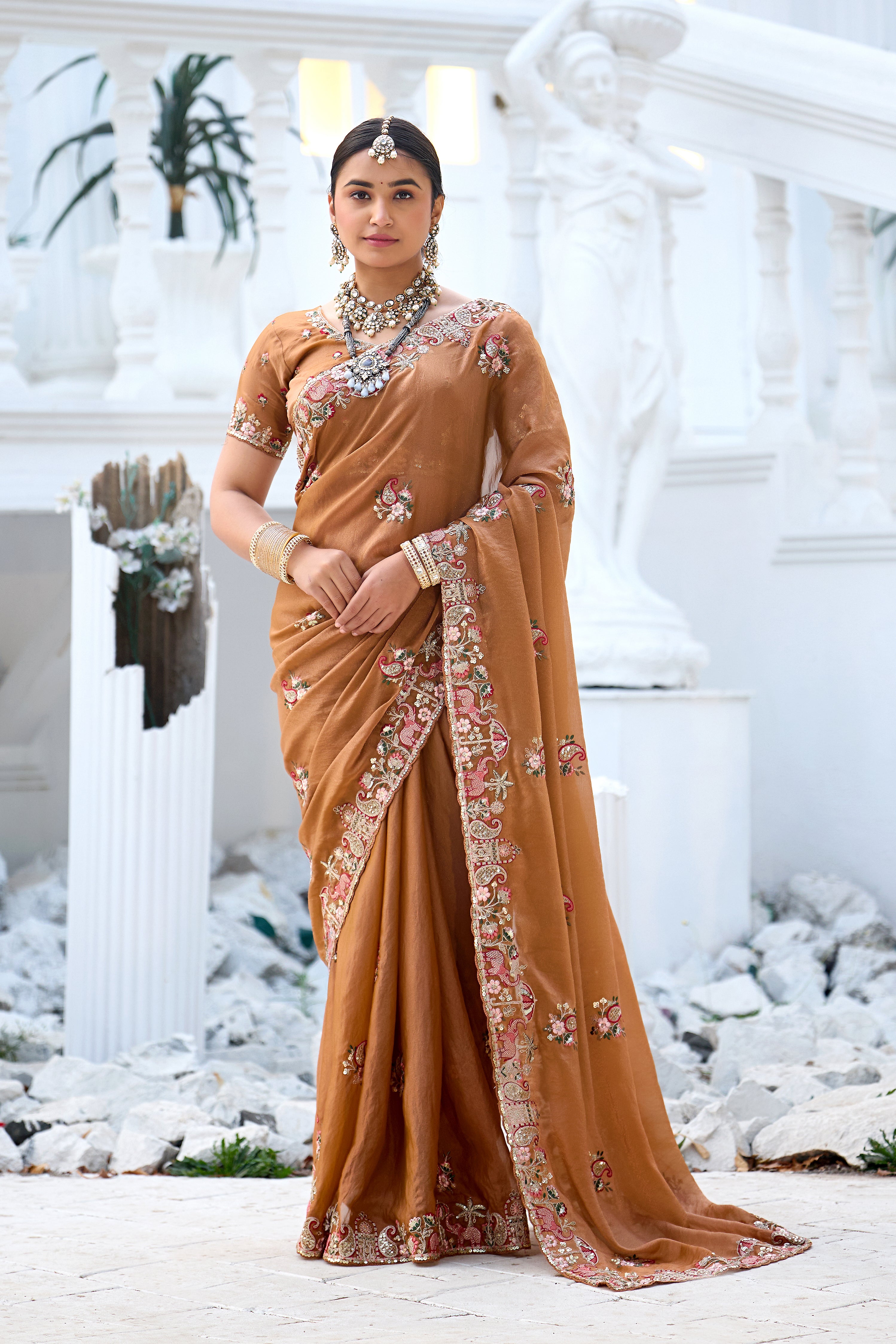 Nazakat Moss Shimmer Embroidered Saree with Designer Blouse