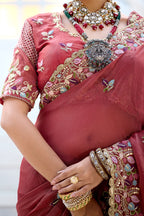 Mohini Moss Shimmer Embroidered Saree with Designer Blouse