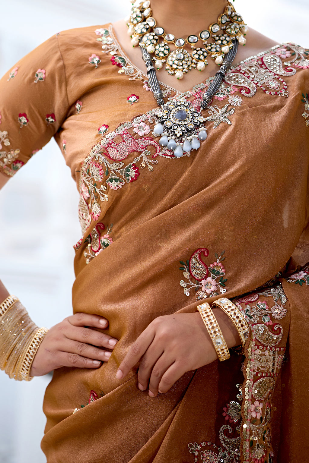 Nazakat Moss Shimmer Embroidered Saree with Designer Blouse