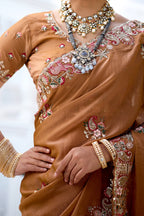 Nazakat Moss Shimmer Embroidered Saree with Designer Blouse