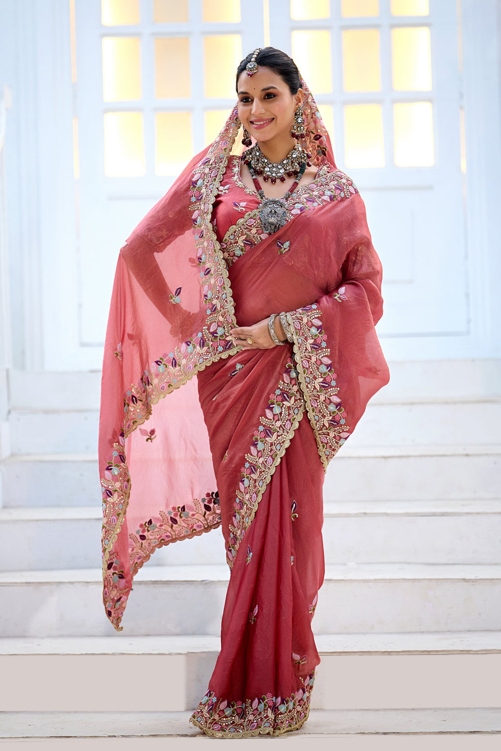 Mohini Moss Shimmer Embroidered Saree with Designer Blouse