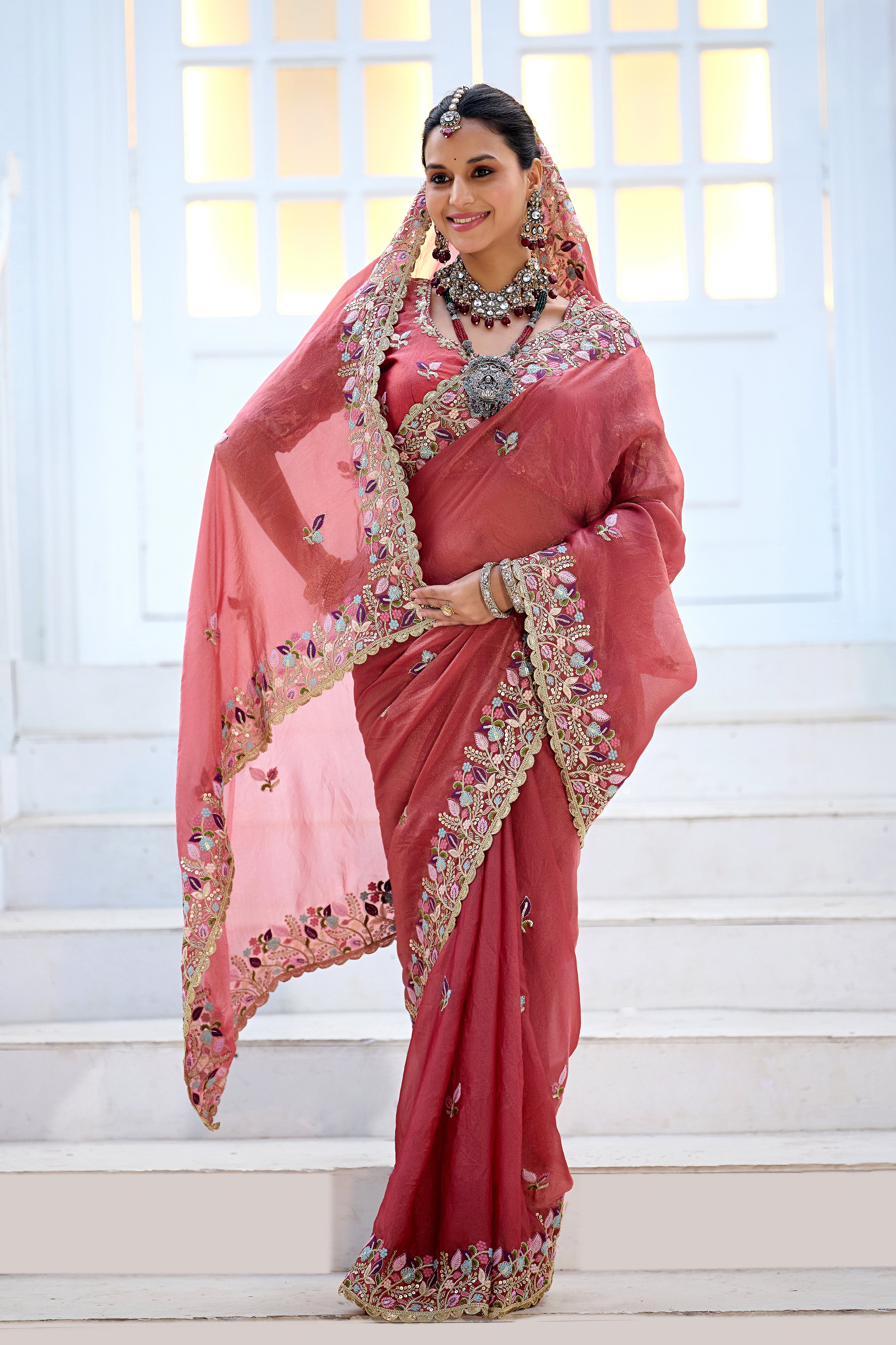 Mohini Moss Shimmer Embroidered Saree with Designer Blouse