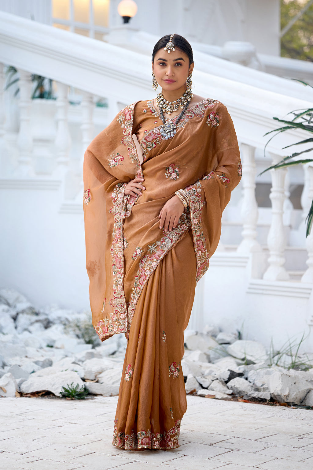 Nazakat Moss Shimmer Embroidered Saree with Designer Blouse