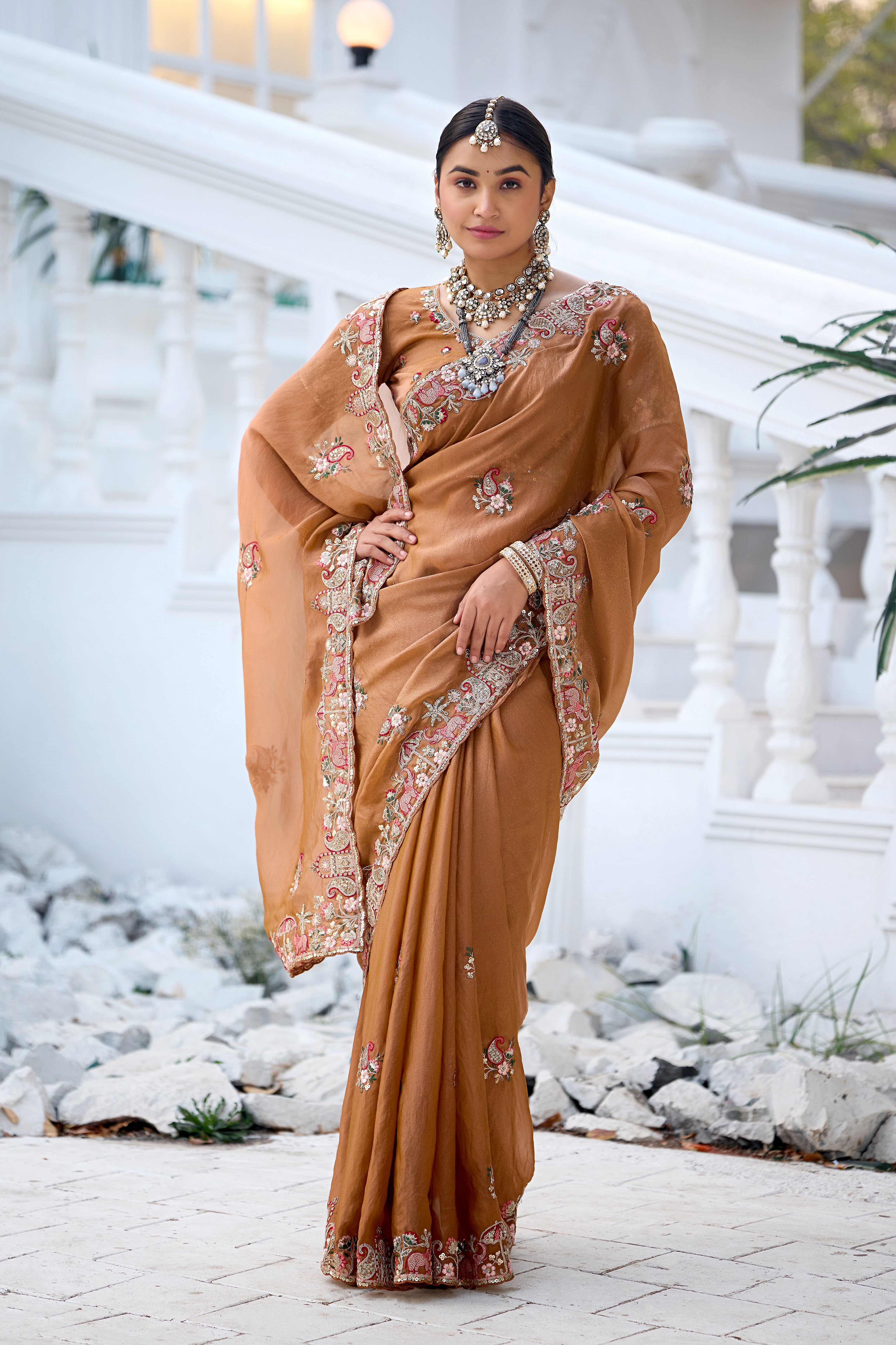 Nazakat Moss Shimmer Embroidered Saree with Designer Blouse