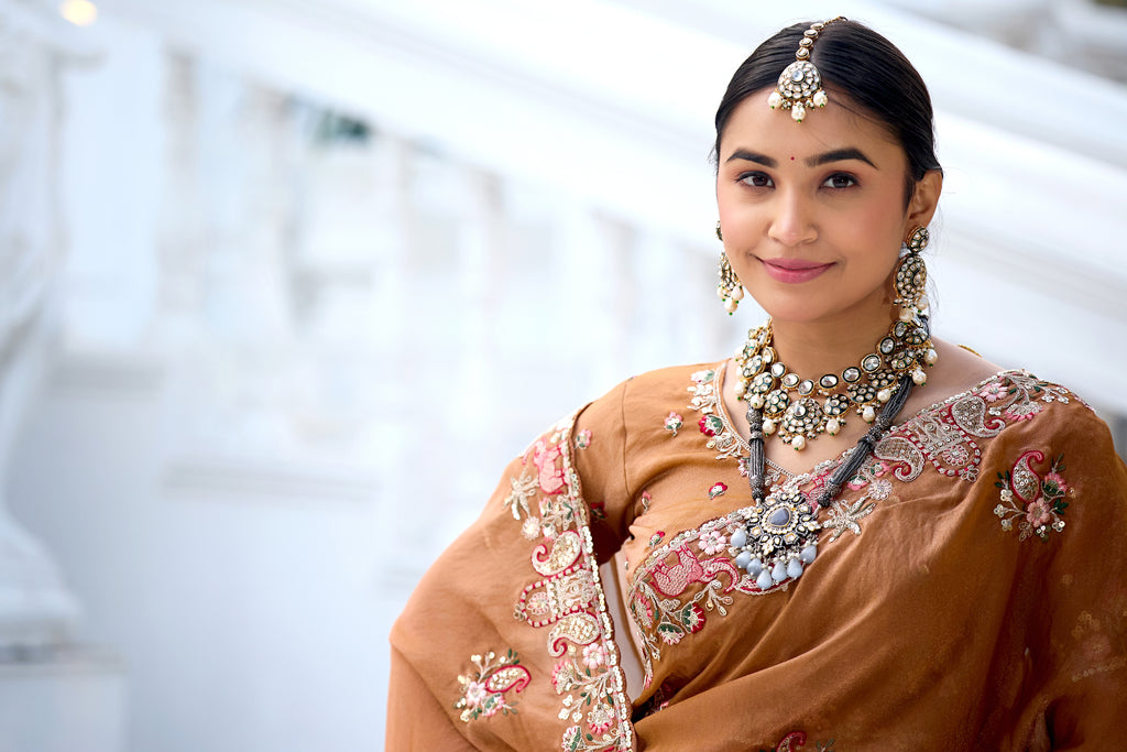 Nazakat Moss Shimmer Embroidered Saree with Designer Blouse