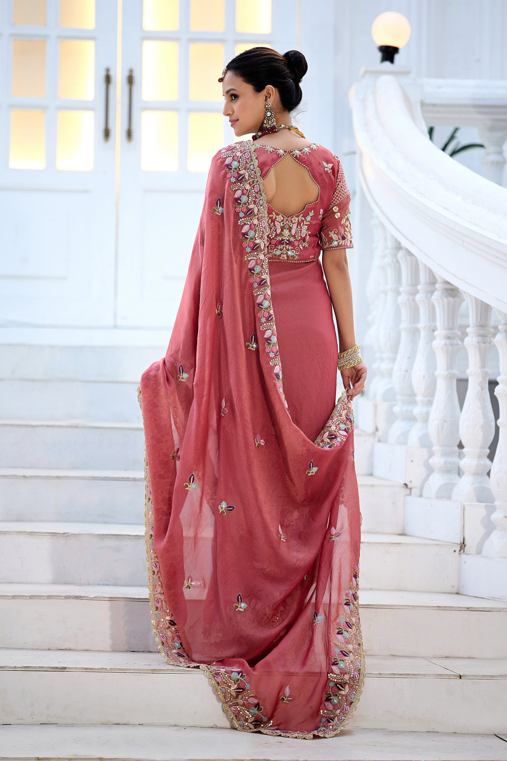 Mohini Moss Shimmer Embroidered Saree with Designer Blouse