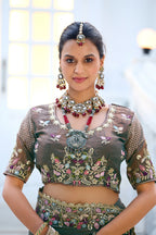 Mohini Moss Shimmer Embroidered Saree with Designer Blouse