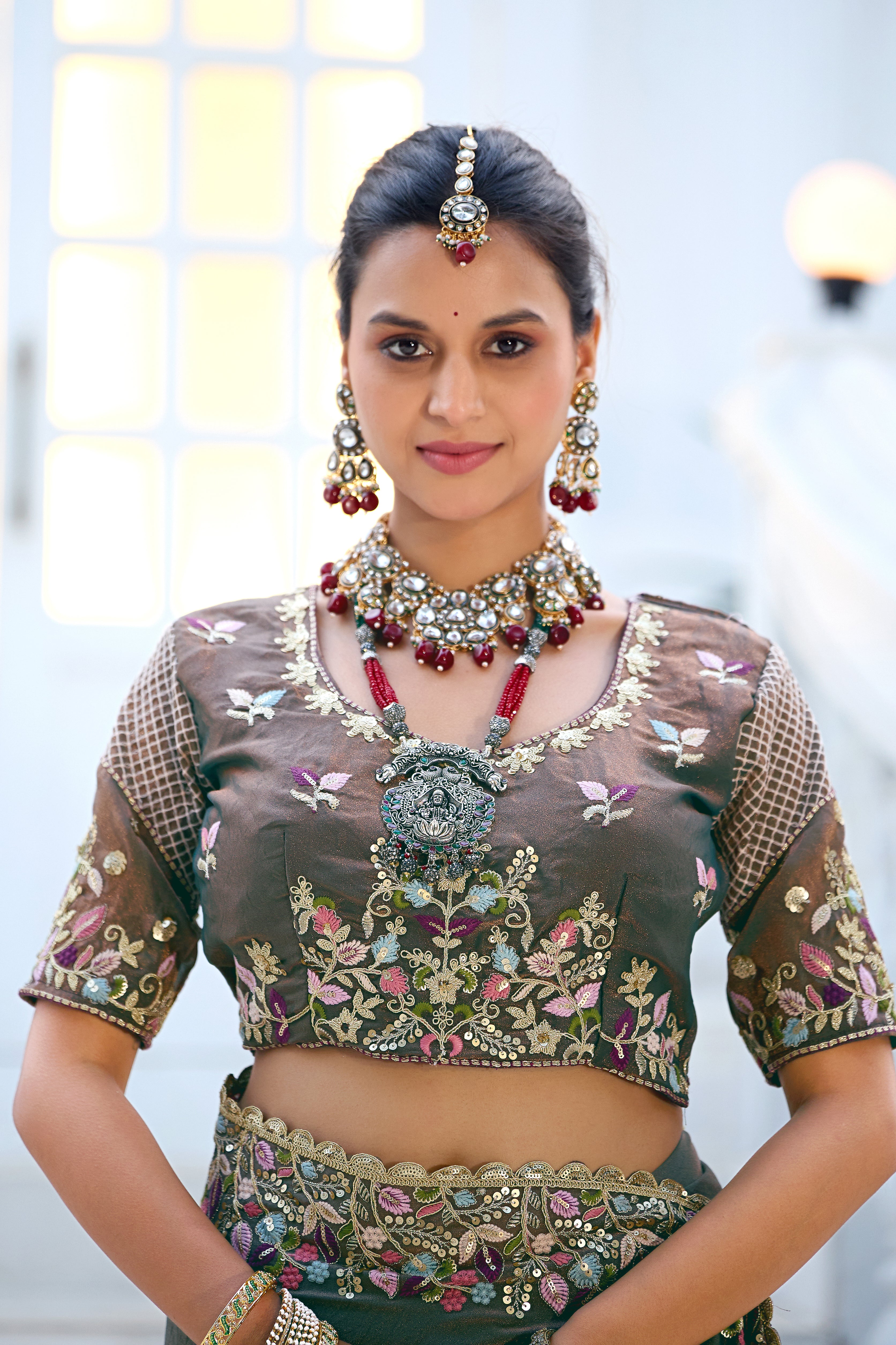 Mohini Moss Shimmer Embroidered Saree with Designer Blouse