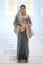 Mohini Moss Shimmer Embroidered Saree with Designer Blouse