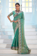 Mohini Moss Shimmer Embroidered Saree with Designer Blouse