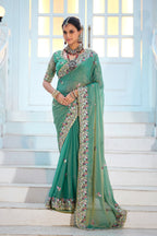 Mohini Moss Shimmer Embroidered Saree with Designer Blouse