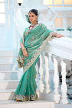 Mohini Moss Shimmer Embroidered Saree with Designer Blouse