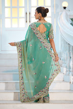 Mohini Moss Shimmer Embroidered Saree with Designer Blouse