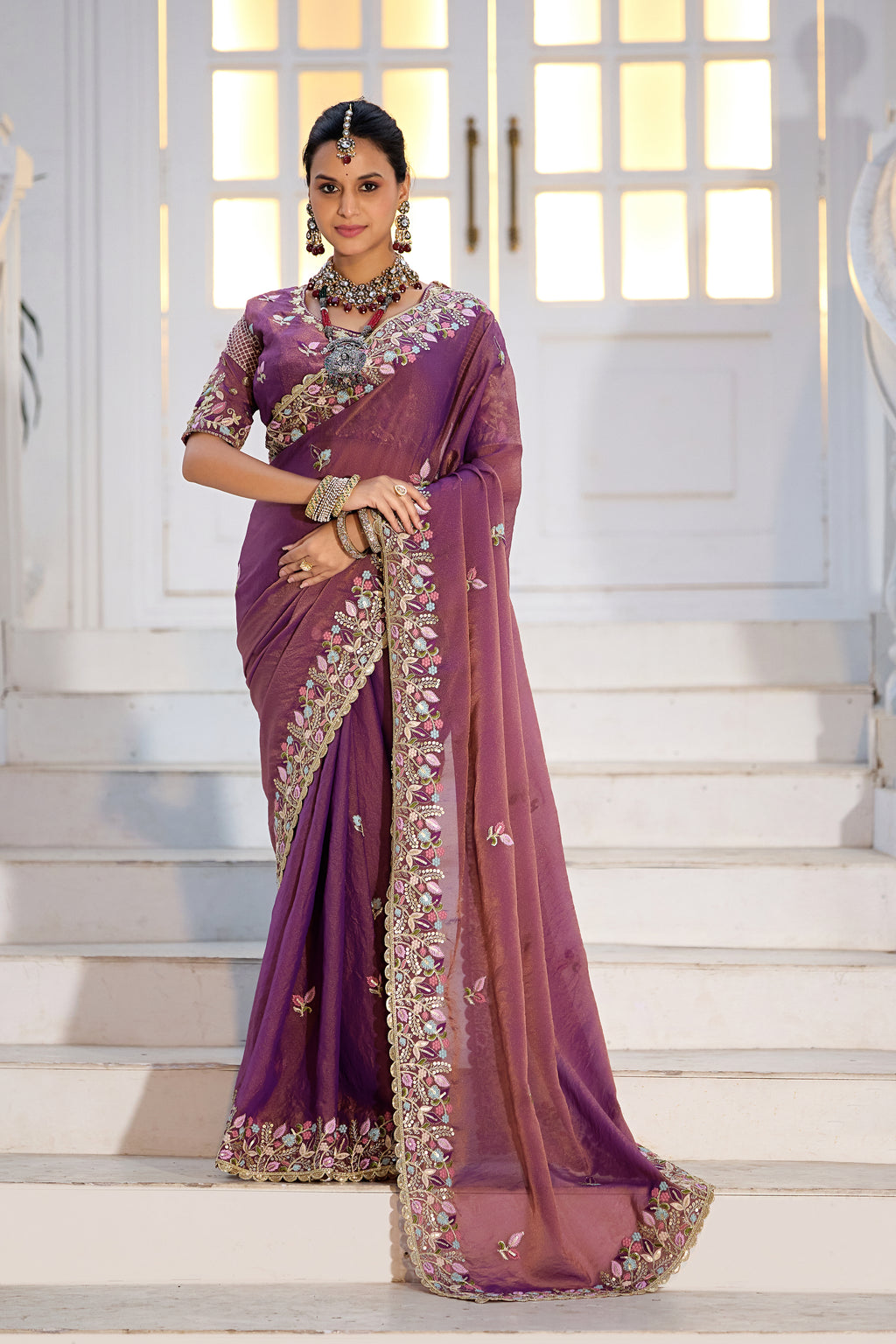 Mohini Moss Shimmer Embroidered Saree with Designer Blouse