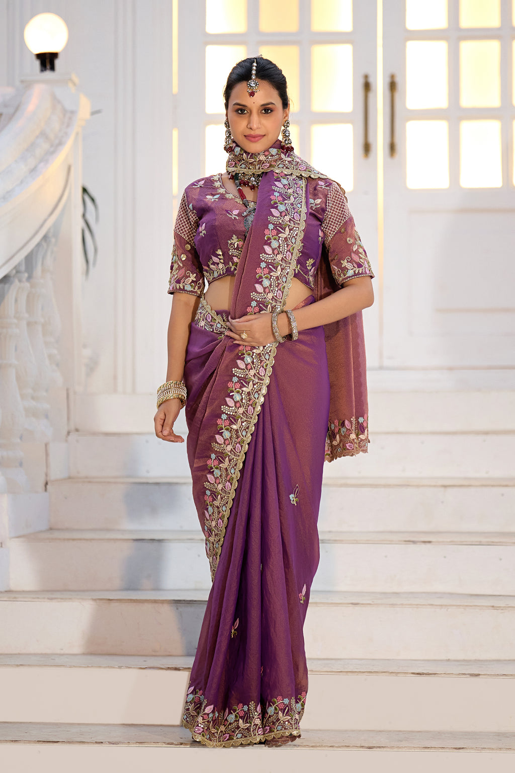 Mohini Moss Shimmer Embroidered Saree with Designer Blouse