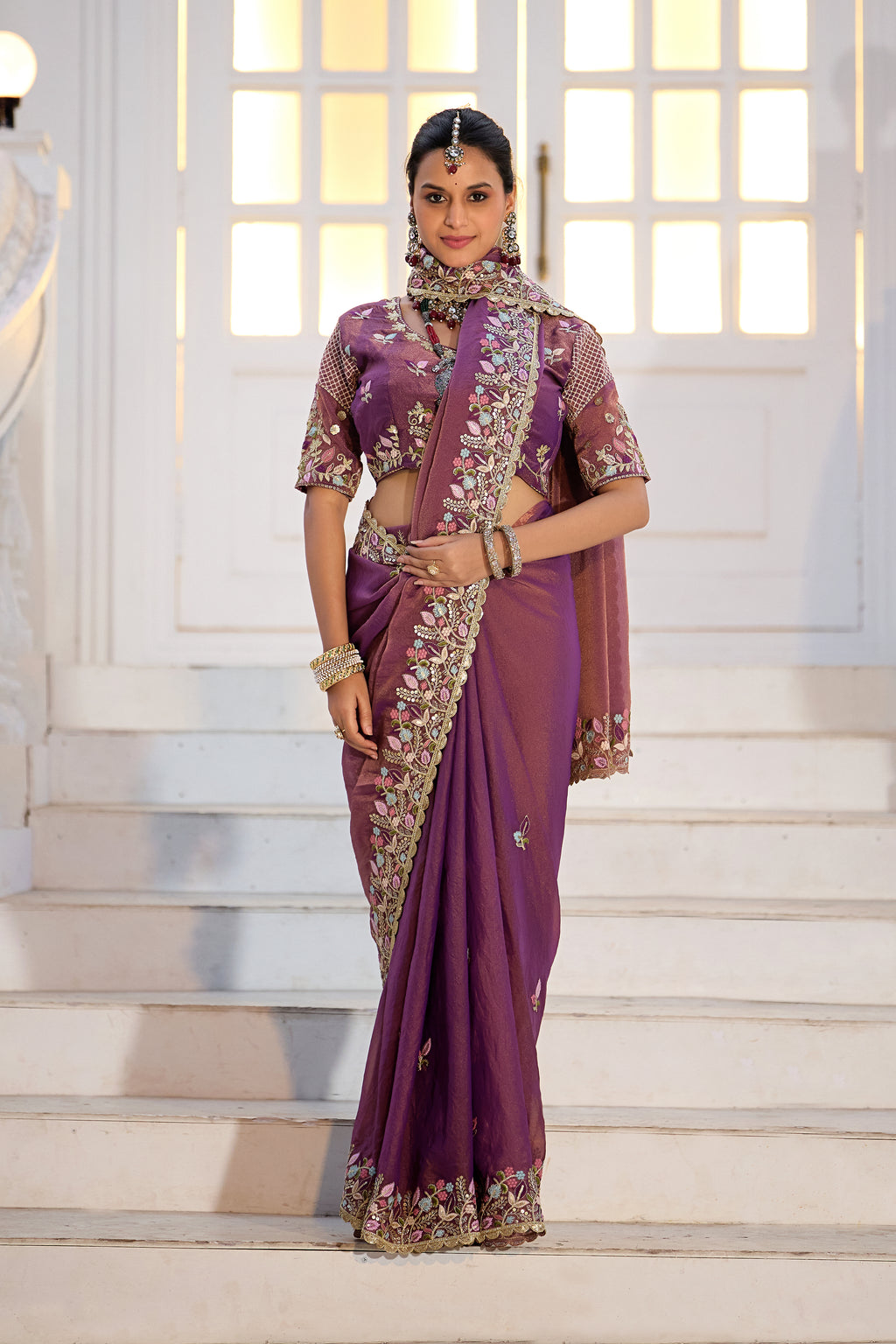 Mohini Moss Shimmer Embroidered Saree with Designer Blouse