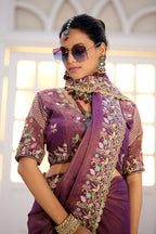 Mohini Moss Shimmer Embroidered Saree with Designer Blouse