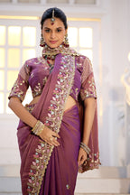 Mohini Moss Shimmer Embroidered Saree with Designer Blouse