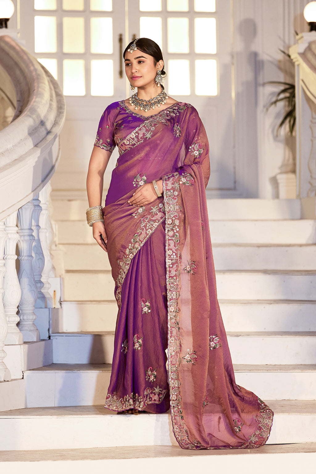 Nazakat Moss Shimmer Embroidered Saree with Designer Blouse
