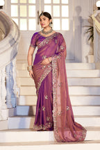 Nazakat Moss Shimmer Embroidered Saree with Designer Blouse