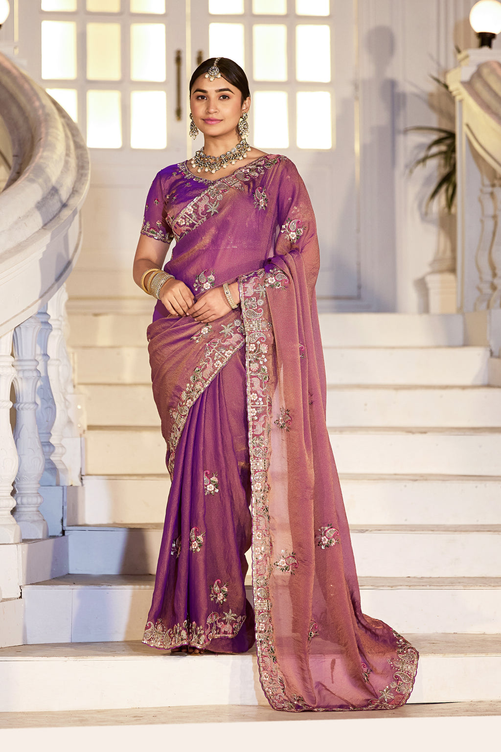 Nazakat Moss Shimmer Embroidered Saree with Designer Blouse