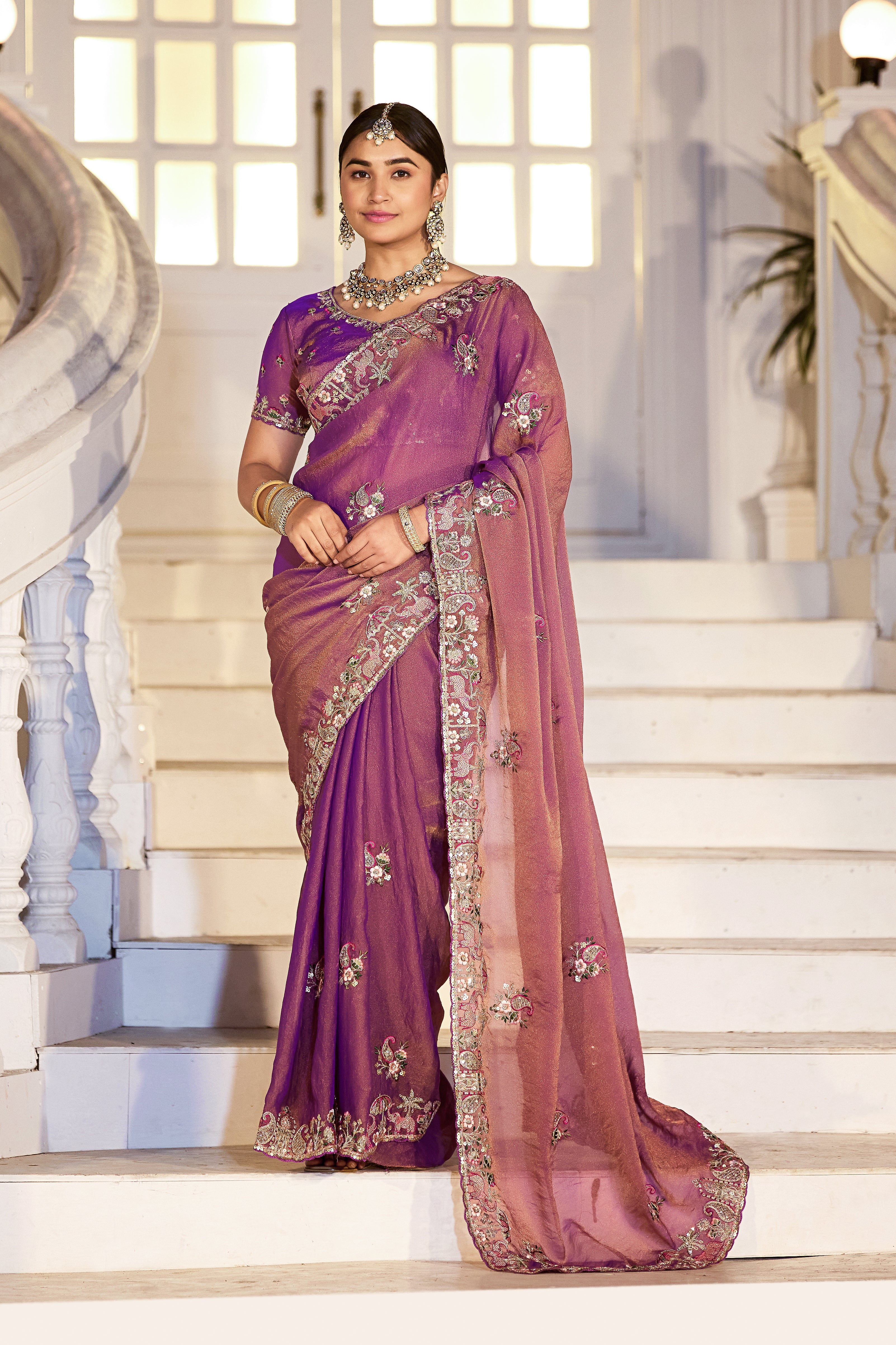 Nazakat Moss Shimmer Embroidered Saree with Designer Blouse