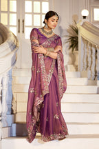 Nazakat Moss Shimmer Embroidered Saree with Designer Blouse